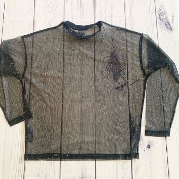 ASOS Sheer Sparkly Long Sleeve See Through Paris Top Size Small Oversized Disco - Picture 9 of 9